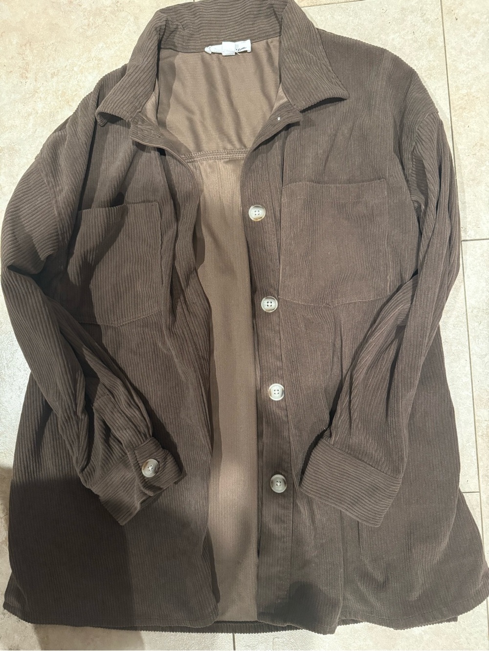Corduroy Button-Front Shacket in Brown